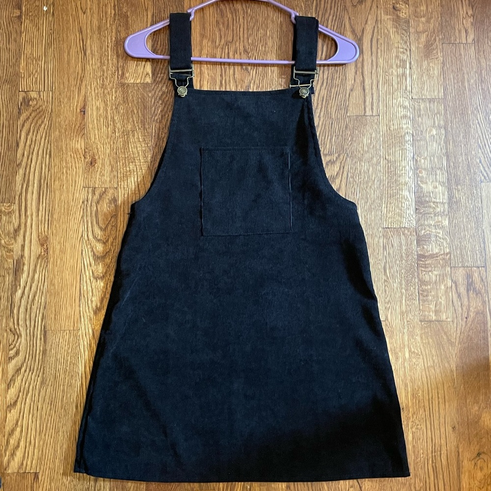 Black Corduroy Overalls Dress